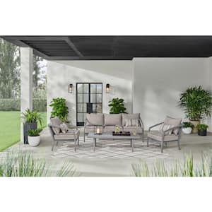 Tuscan Hill 4-Piece Aluminum Patio Conversation Set with Beige Cushions