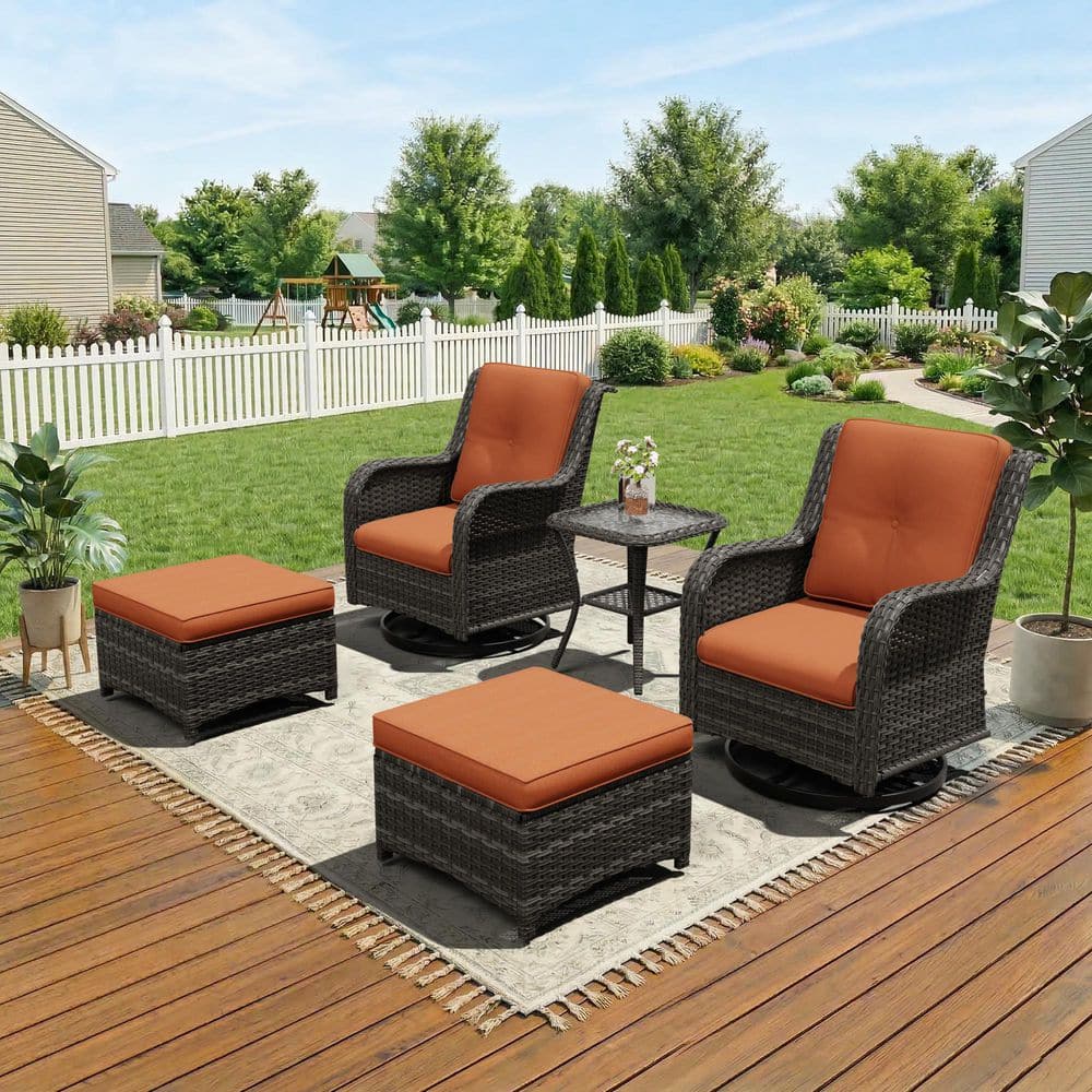 JOYSIDE 5-Piece Wicker Patio Outdoor Conversation Rocking Chair
