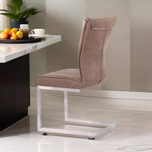 Brown and Silver Fabric Side Chair with a Stainless Steel Base (Set of 2)