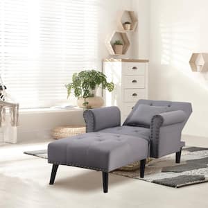 Grey 2-In-1 Chaise Lounge with Rolled Armrest, Nailhead Trim and Button Tufting