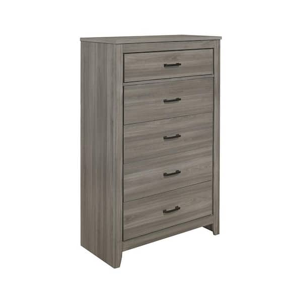 Benjara 34 in. Gray 5 -Drawer Chest of Drawers