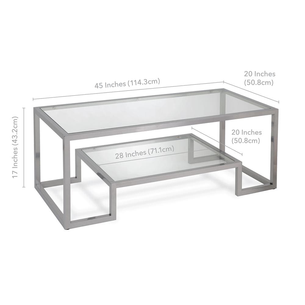 Athena 45" Satin Nickel Rectangular Metal & Glass Coffee Table