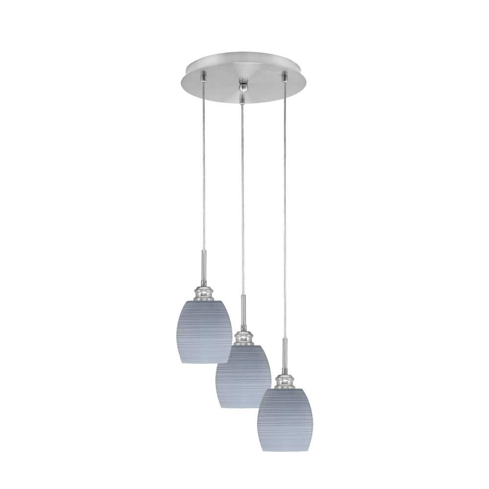 Savannah 11.25 in. 3-Light Brushed Nickel Cord Pendant Light Gray Matrix Gl