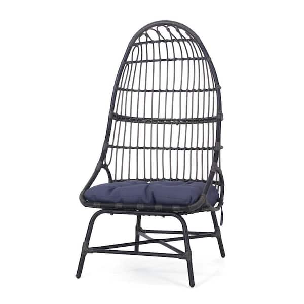 Anky Gray Wicker Outdoor Lounge Chair with Gray Cushion