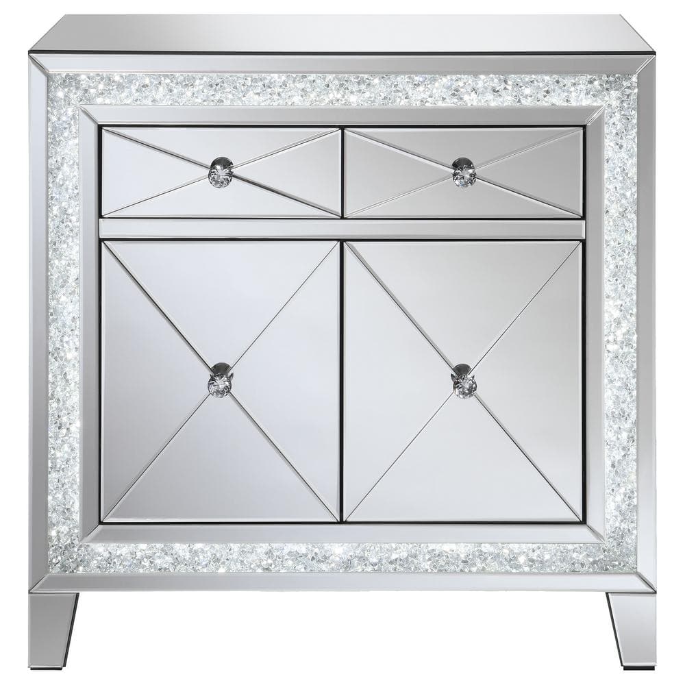 Contemporary Arwen 2-Drawer Silver Mirror LED Accent Cabinet