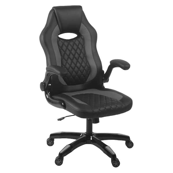 AON Archeus Black and Grey Vinyl Gaming Chair with Adjustable Arms
