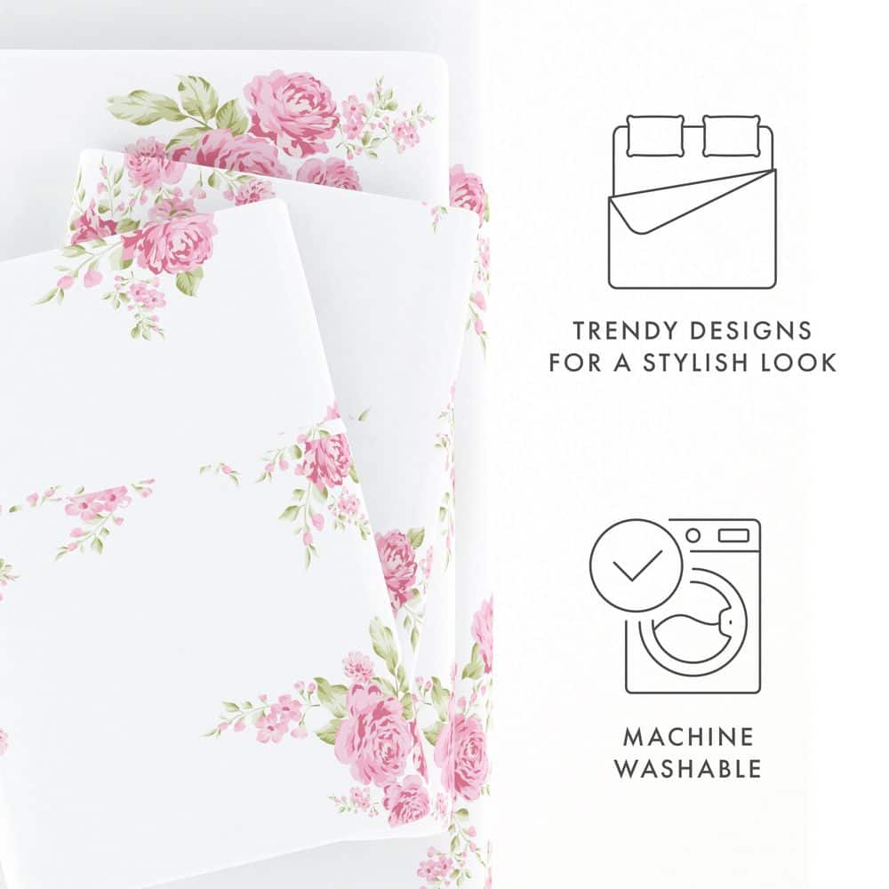 Queen Pink Floral Cotton Flannel Deep Pocket Sheet Set