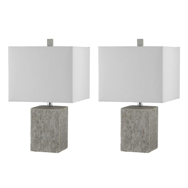 SAFAVIEH Jaxon 21 in. Gray Table Lamp with White Shade (Set of 2)