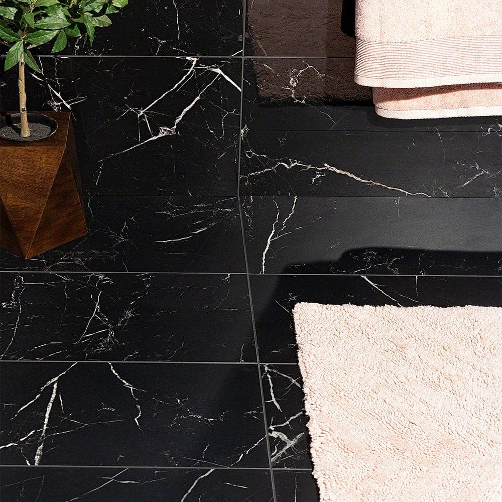 Grace Matte Black 12" x 24" Porcelain Marble-Look Tile