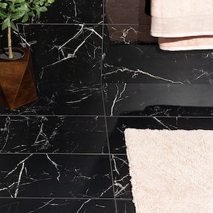 Marmo Black 11.81 in. x 23.62 in. Matte Marble Look Porcelain Floor and Wall Tile (11.62 sq. ft./Case)