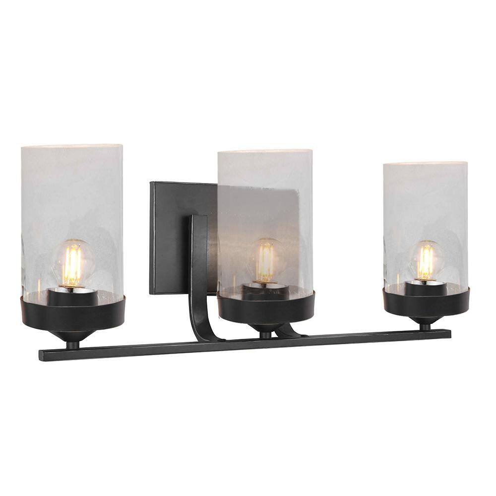 L3PBBL 20 in. 3 Lights Black Vanity Light with Clear Glass Shade