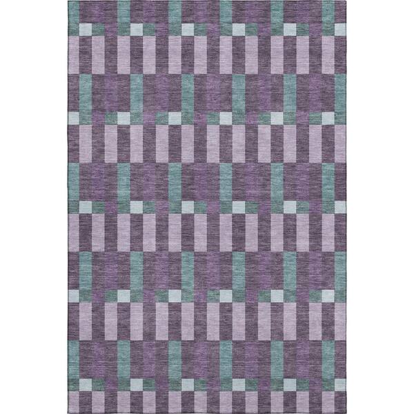 Mayfield Premium Machine Washable Abstract AMF2548 Plum 5 ft. x 7 ft. 6 in. Area Rug