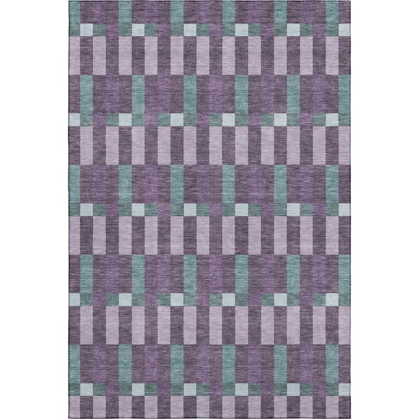 Mayfield Premium Machine Washable Abstract AMF2548 Plum 8 ft. x 10 ft. Area Rug