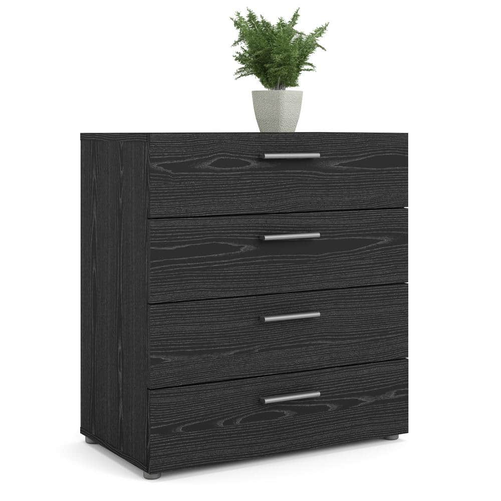 Sleek Black Woodgrain 4-Drawer Bedroom Chest