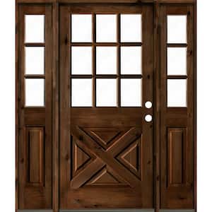 60 in. x 80 in. Alder 2 Panel Left-Hand/Inswing Clear Glass Provincial Stain Wood Prehung Front Door w/Double Sidelite