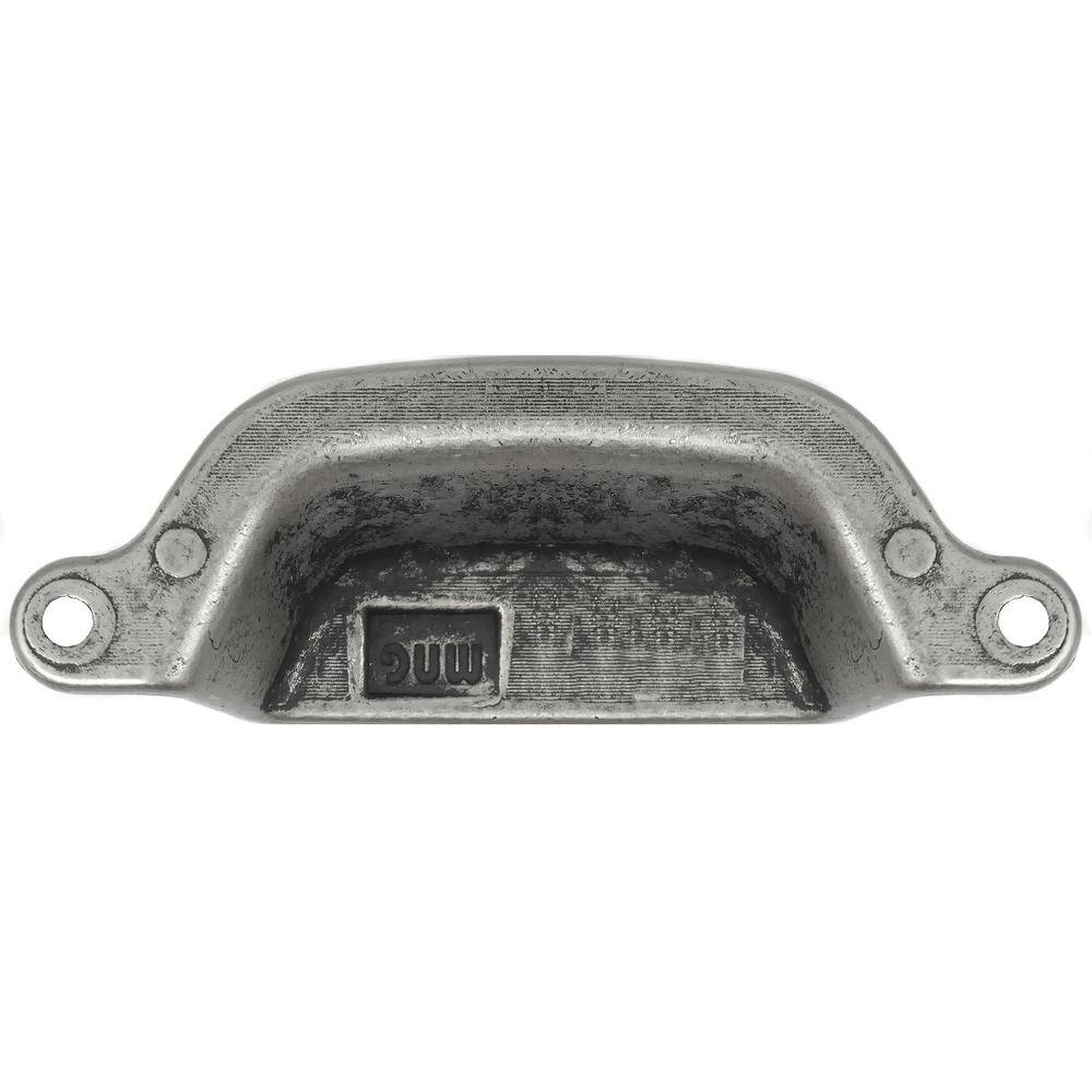 Distressed Pewter 5" Zinc Cup Pull with Mounting Hardware