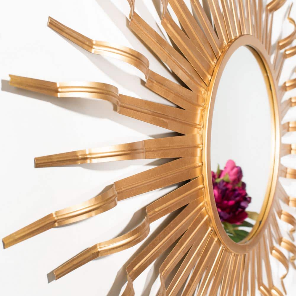Contemporary 35" Gold Wood Sunburst Round Mirror