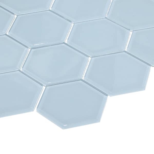 Hexagon Blue 10.2 in. x 11.8 in. Honeycomb Glossy Glass Wall Mosaic Tile (4.2 sq. ft./Case)