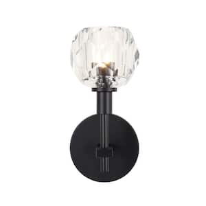 10 in. 1-Light Black Sconce with Clear Captured Glass Shade