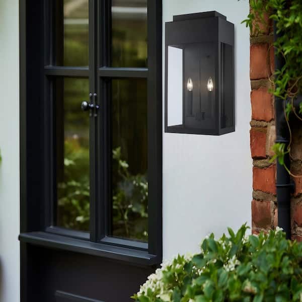 Marley 24 in. 2-Light Black Outdoor Wall Light Fixture with Clear Glass