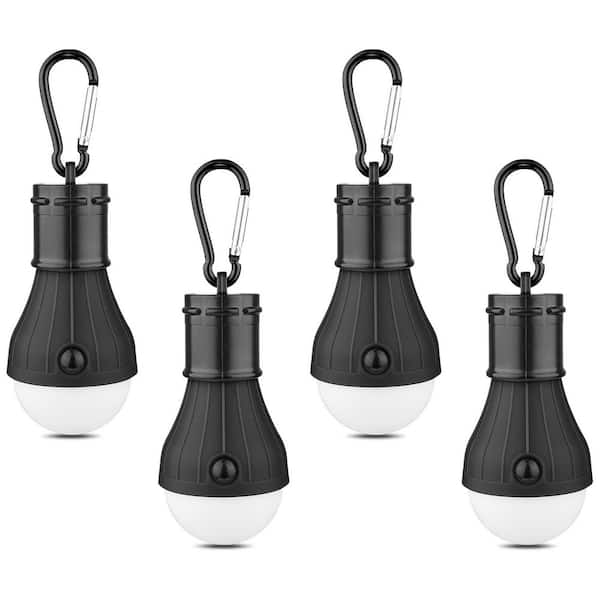 LED Camping Tent Lantern Portable Outdoor Waterproof Emergency Light Bulb Black with Clip Hook 4-Pack