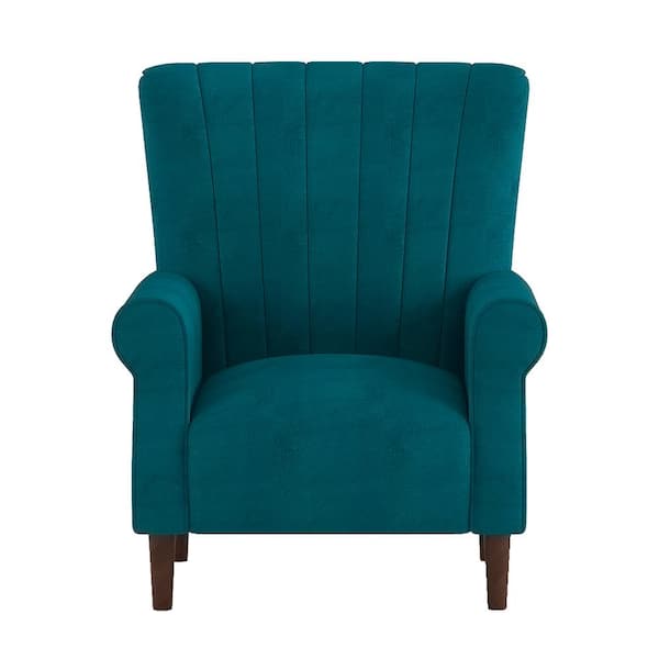EVERGLADE HOME Carlson Teal Velvet Club Channel Tufted Back Accent Chair