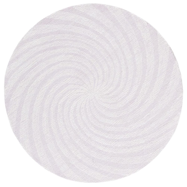 Novelty 3 ft. x 3 ft. Round Light Lavender/Ivory Scandinavian Modern Spiral Area Rug