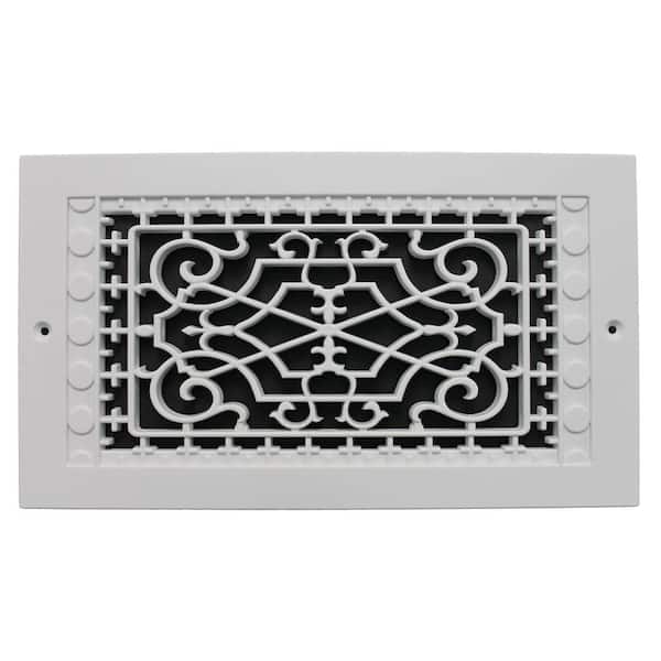 SMI Ventilation Products Victorian Wall Mount 12 in. x 6 in. Opening, 8 in. x 14 in. Overall Size, Polymer Decorative Return Air Grille, White