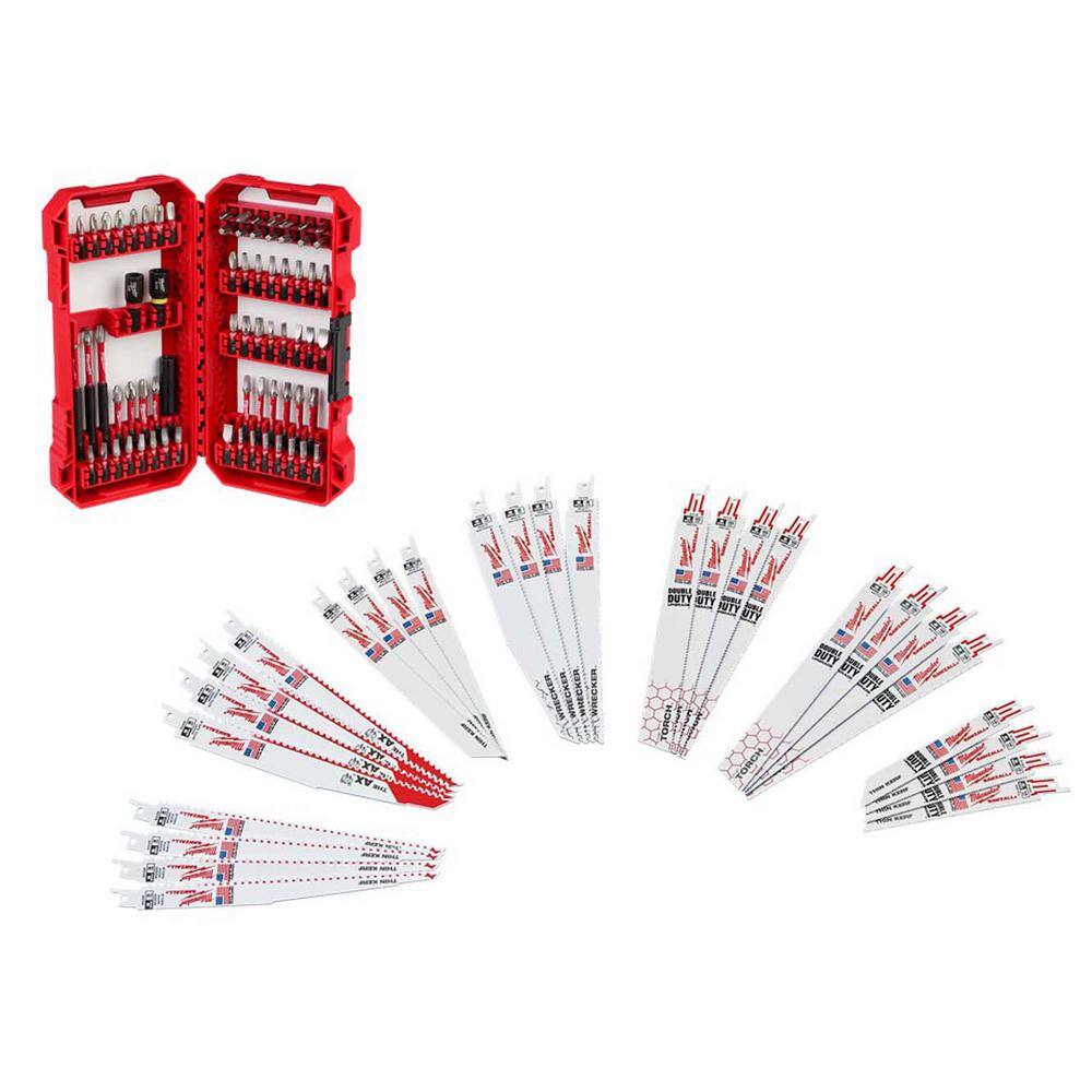 Milwaukee SAWZALL Bi-Metal Reciprocating Saw Blade Set & SHOCKWAVE Screw Driver Bit Set w/PACKOUT Case (102-Piece) -  49-22-1132-5151