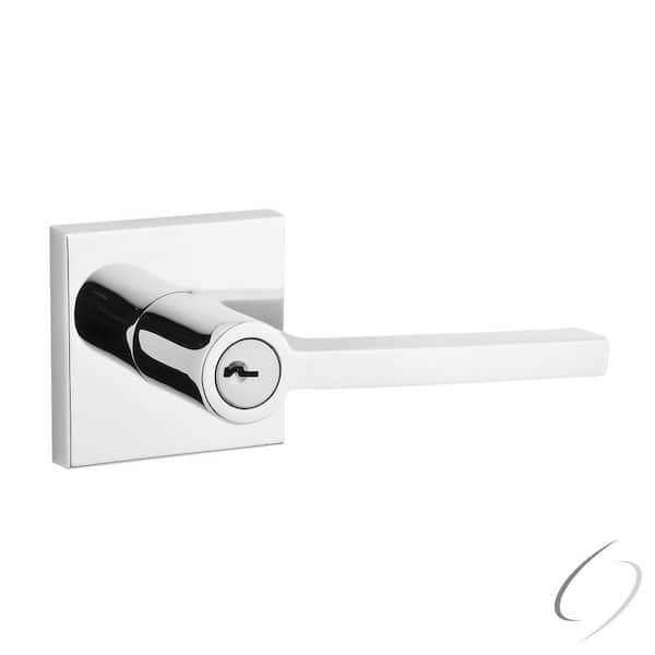 Baldwin Reserve Square Polished Chrome Keyed Entry Door Handle with Contemporary Rose