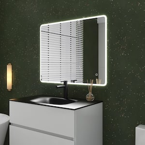 40 in. W x 28 in. H Rectangular Frameless Wall-Mount Anti-Fog LED Light Bathroom Vanity Mirror in Silver