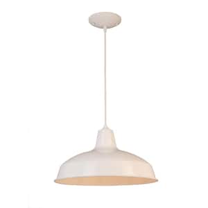 1-Light Glossy White Warehouse Pendant with Metal Shade