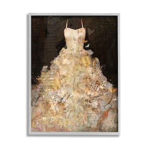 Detailed Evening Gown Dress Text Collage Butterflies by Marta Wiley Framed Animal Art Print 20 in. x 16 in.