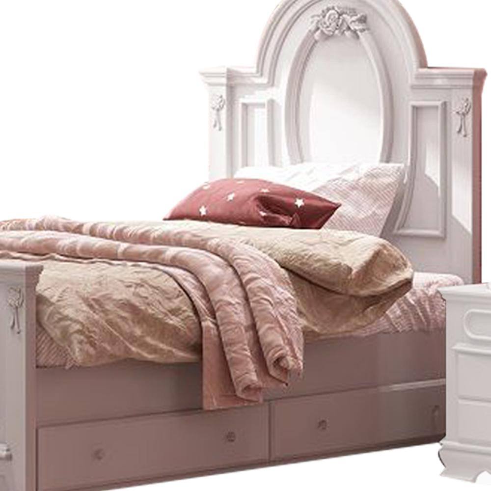 Flora Full White Upholstered Poster Bed with Wood Frame