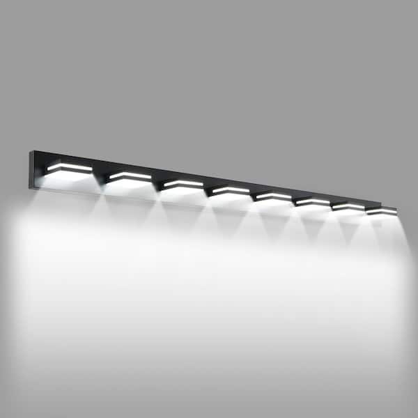 63 in. W Modern 8 Lights LED Vanity Light Black Wall Sconce Dimmable Lighting Fixture for Bathroom Mirror