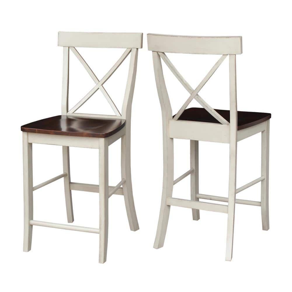 Almond and Espresso 24" X-Back Solid Wood Counter Height Stool