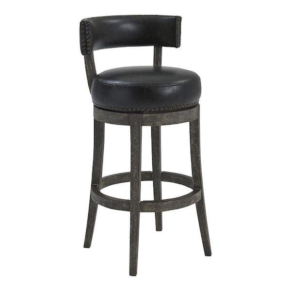 Benjara 36 In Gray Low Back Wooden, Leather Swivel Counter Stools With Backs