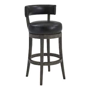 40 in. Gray Low Back Wooden Nailhead Trim Faux Leather Back Leatherette Swivel Barstool