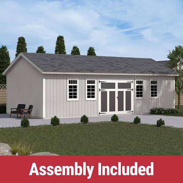 Professionally Assembled Vertex 32 ft. x 16 ft. Outdoor Wood Storage Shed with Driftwood Shingles (512 sq. ft. )