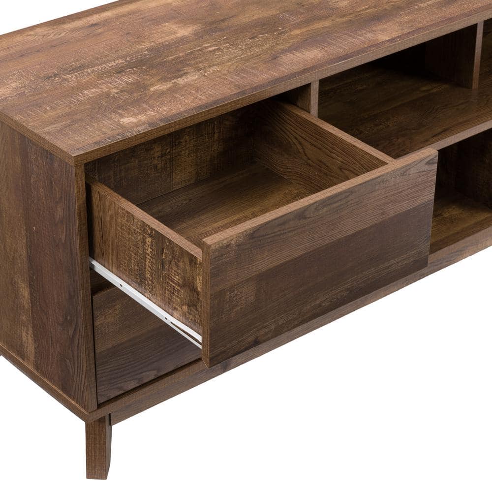 Mid-Century Modern Flared Leg 76" Wood Grain TV Stand with Drawers - Brown
