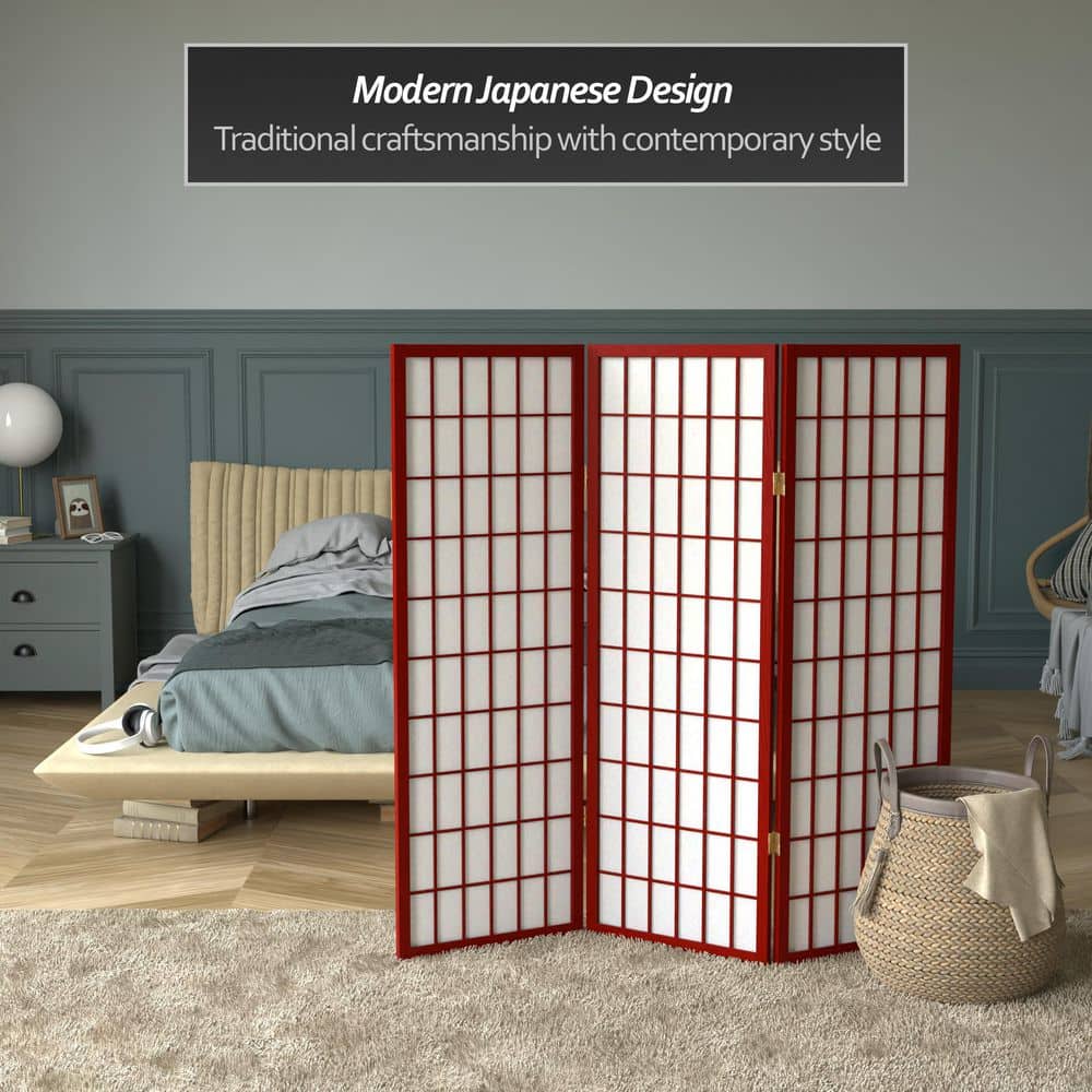 Rosewood 4 ft. Tall Shoji Screen with White Rice Paper Panels