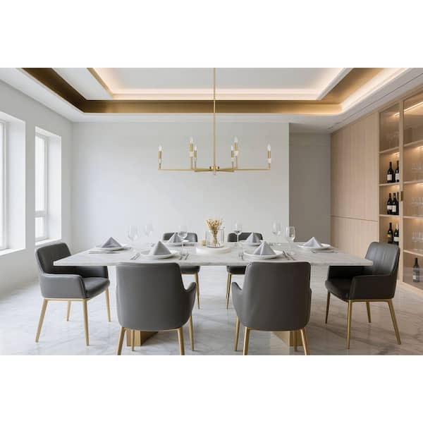 【Novelbright】Chandelier Thesis Montclair 46- in. 6-Light Brushed Gold and Natural