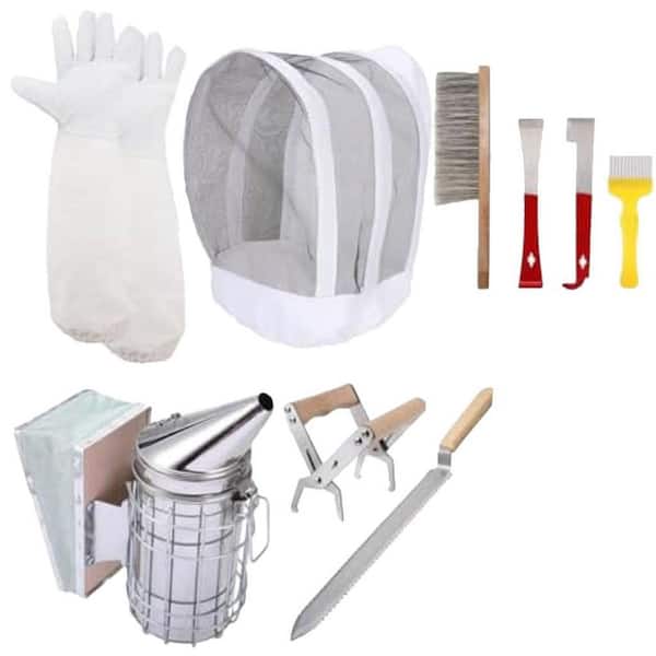 Misopily 9-Piece Beekeeping Starter Tool Set Essential Kit with Smoker Hat Gloves Hive Tools for Beginners Gift