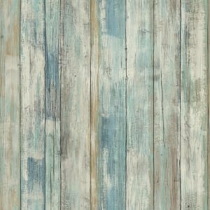 Blue Distressed Wood Vinyl Peel & Stick Wallpaper Roll (Covers 28.18 Sq. Ft.)