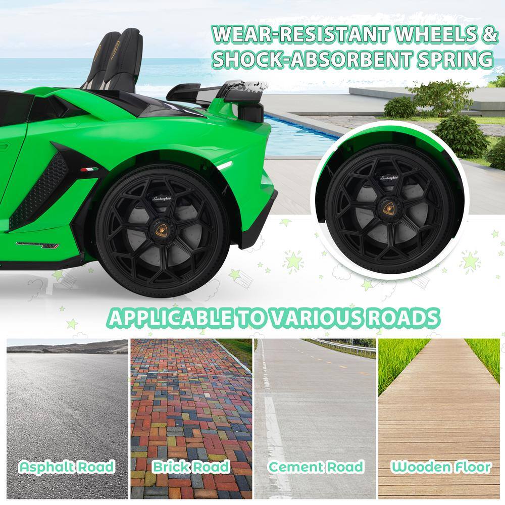 24V Green Lamborghini Ride-On Car with Dual Motors and Remote Control