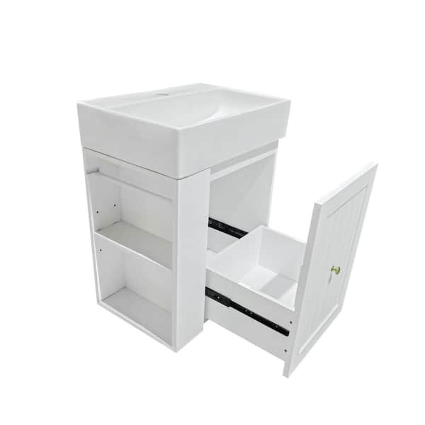 20 in. W Single Sink Floating White Bath Vanity with White Ceramic Top and Drawers, Unassembled