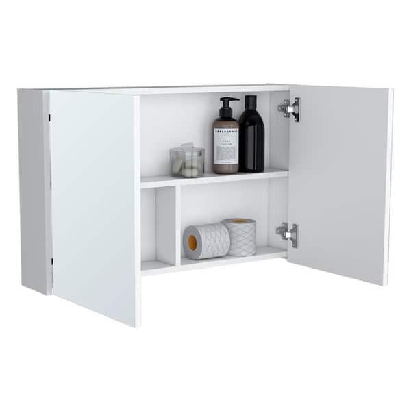 31.5 in. W x 19.7 in. H Rectangular Silver Surface Mount Medicine Cabinet with Mirror, with Door