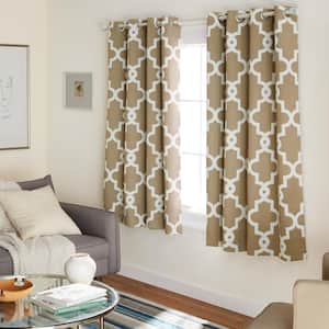 Ironwork Taupe Woven Trellis 52 in. W x 63 in. L Noise Cancelling Thermal Grommet Blackout Curtain (Set of 2)