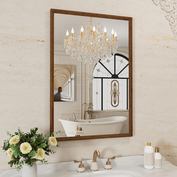 Spigel 24 in. W x 36 in. H Farmhouse Rectangular Wood Finish Framed Wall Mirror, Tempered Glass Bathroom Vanity Mirror