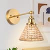 Parrot Uncle Athiya 7 in. 1-Light Boho Brass Gold Hardwired Wall Sconce  Light with Wood Beaded Shade W2208110V - The Home Depot